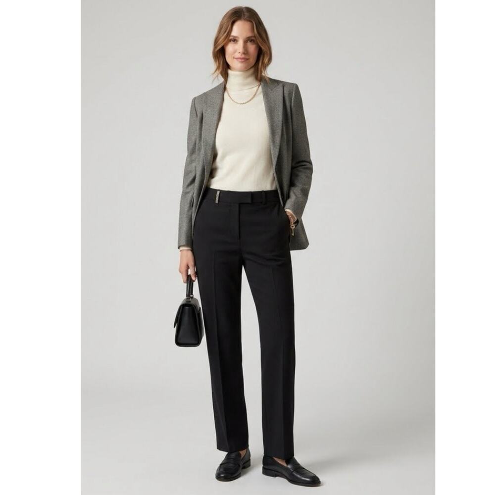 Peserico Italy Wool Trouser Navy Size 10 Career Minimalist Quiet Luxury Pants